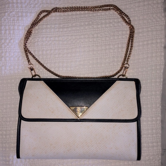 YSL Vintage Cream Black Navy Crossbody Bag - Picture 5 of 11
